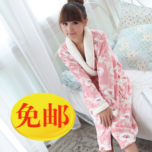 Free Shipping Female winter thickening coral fleece bathrobe women's robe coral fleece robe