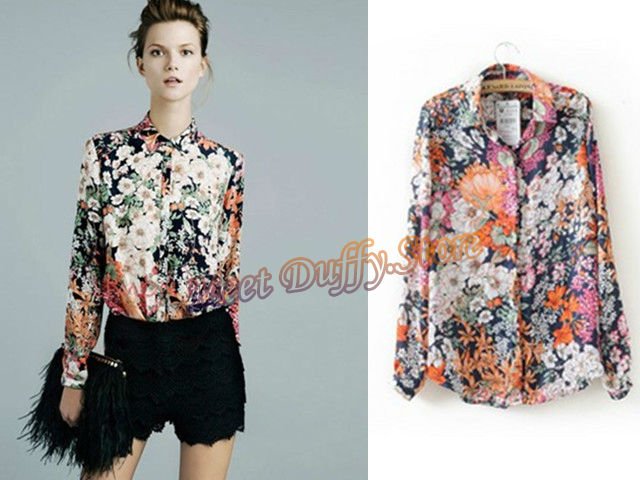 Free shipping Floral Printing Casual Shirt Women Long-sleeve blouse Lady Poster Fashion Cotton Shirts Blouse  brand shirts