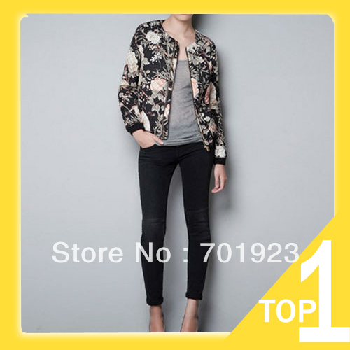 FREE SHIPPING FLORAL PRINTS LONG SLEEVE Cotton SHORT COAT JACKET WITHOUT COLLARS Y6241