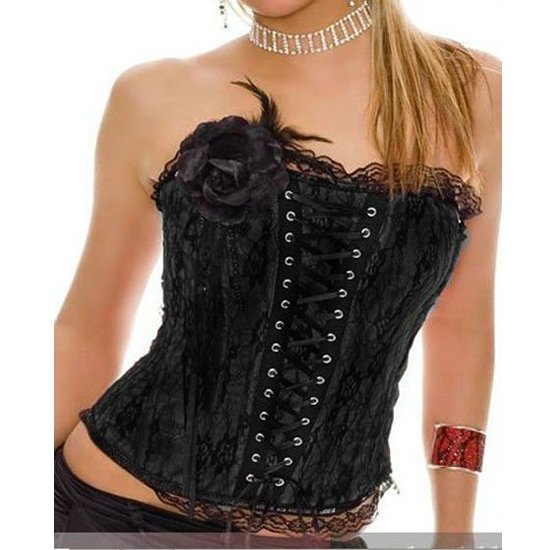 Free shipping!! Flower Lace Boned Corset Black Sexy Lingerie Wholesale retail 8183