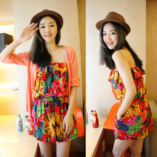 Free shipping , flower print skirts short pants casual chiffon Jumpsuits & Rompers new fashion 2013