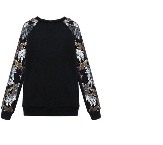 Free shipping Flower-shaped Paillette Black Pullover  sweater blourse notu831