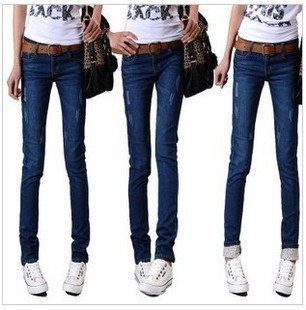 Free Shipping folding floral feet pencil jeans/women's fashion boots jeans/Wholesale & Retail