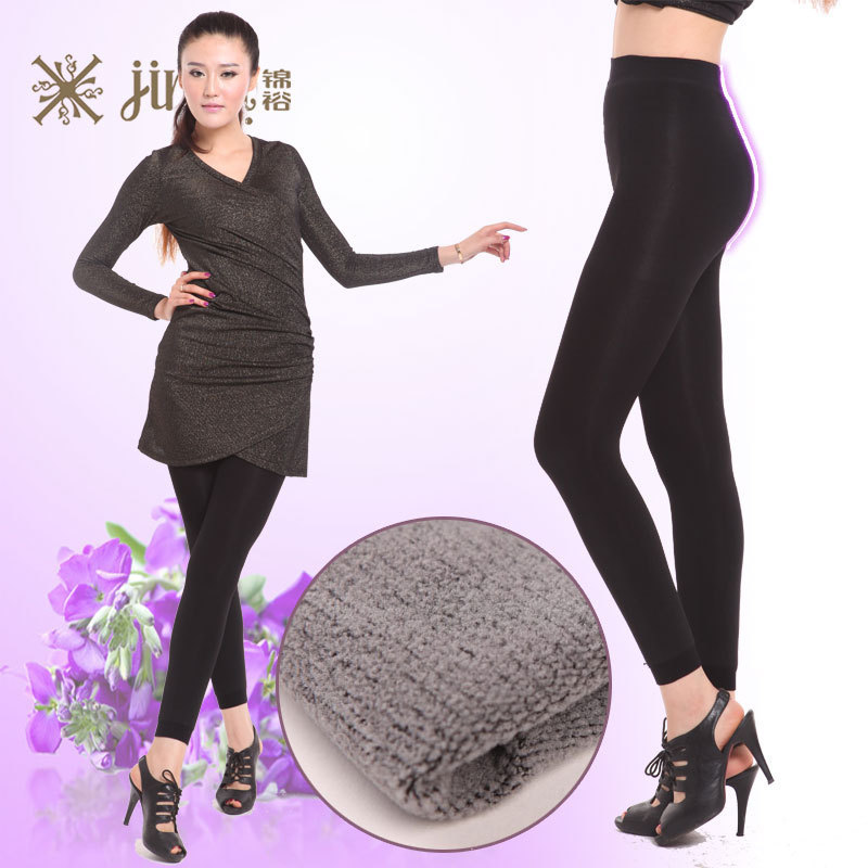 Free-shipping for 4 PR of "JINYU" branded Women's Polyamide/bamboo charcoal fiber fleecing half-feet pantyhoses,double layers