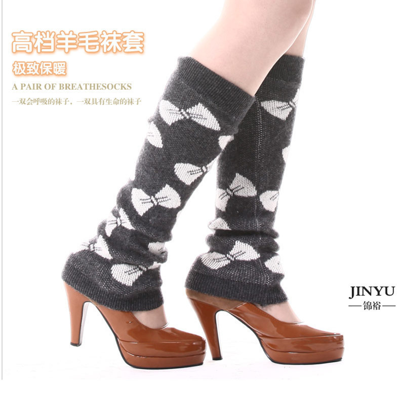 Free-shipping for 5 pairs of "JINYU" branded Women's fashion leg warmers,Bowknots jacquard,slim looking,thermo and warm wearing