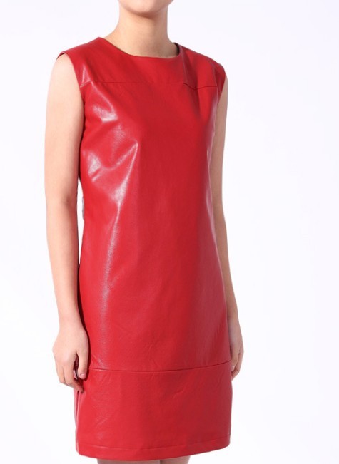 free shipping for dress s m l With leather temperament show thin dress   red black