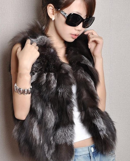 Free Shipping For High-grade silver fox fur waistcoat 35cm