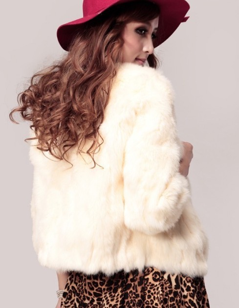 Free Shipping For High-grade Spell leather brief paragraph rabbit fur coat