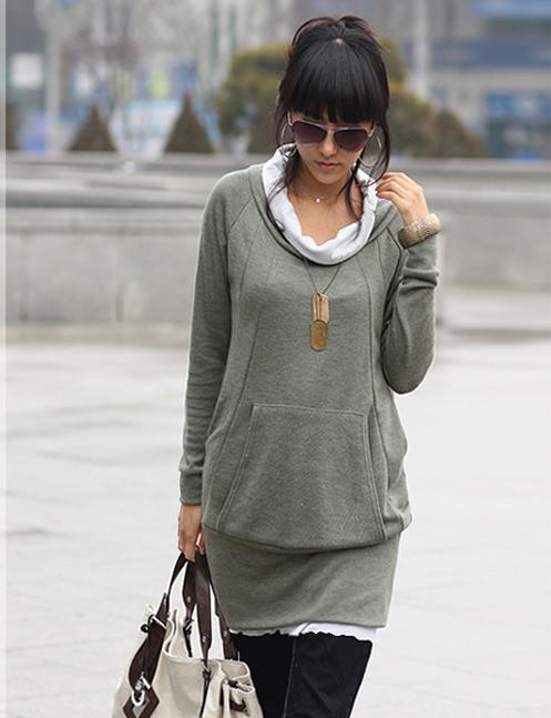 Free shipping   for spring&autumn color block collar one-piece dress O-neck sweater fashion long sleeve dress size M