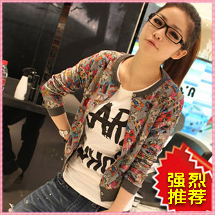 Free shipping for Women's 2013 spring slim cartoons small short jacket black-matrix grey size M