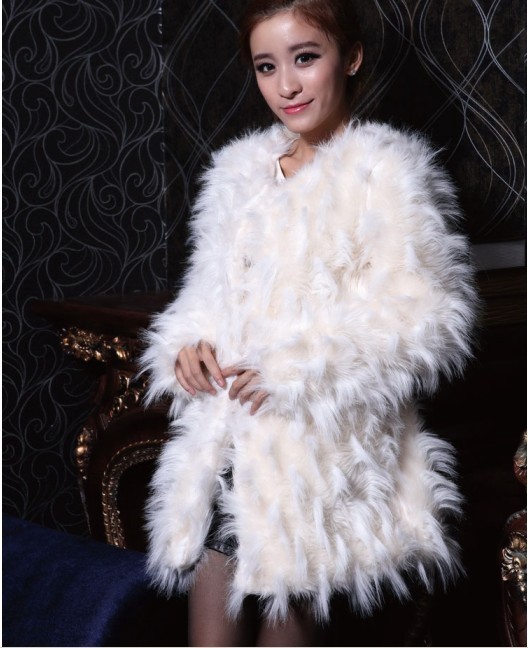 Free shipping  formal short design rabbit fur coat goat wool fox long beach wool faux outerwear