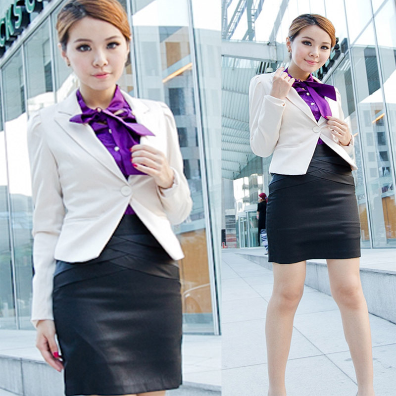 Free shipping Formal work wear suit women's skirt fashion white collar ol occupational set autumn piece set