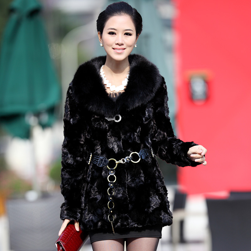 free shipping Fox mink fur fight mink fur coat medium-long