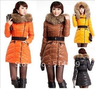 FREE SHIPPING FREE BELT 2012 winter luxury fur  thickening ladies medium-long down jacket outwear