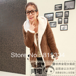 Free shipping free gift 2012 pocket thick hooded wool coat / Fashion women fur coat women black, khaki,green