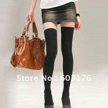 Free Shipping Free Shipping 10 pairs/lot High Quality 22 Inches Fashion  Black Stockings Over The Knee Thigh High Socks