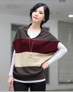 free shipping free shipping 2011 stripe sweater women's sweater batwing sleeve wide-sleeved sweater