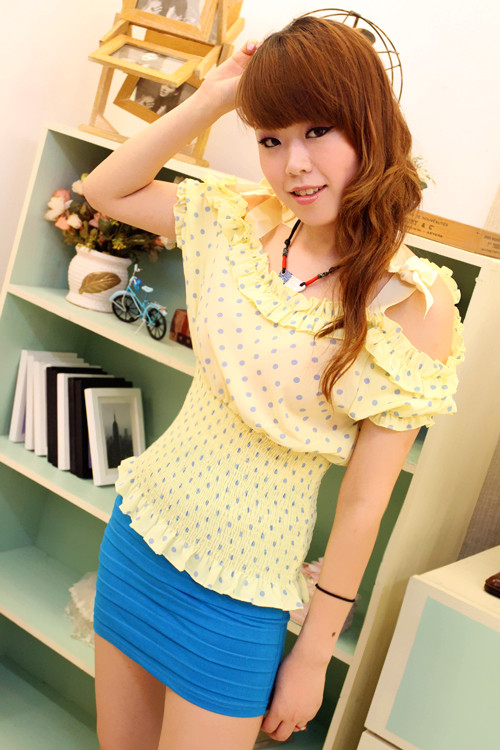 free shipping free shipping Chiffon strapless bow slim chiffon t-shirt