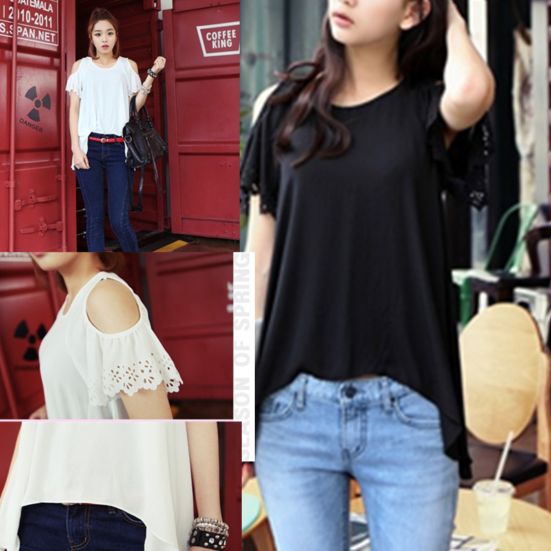 free shipping free shipping Fashion summer 2013 strapless short-sleeve T-shirt irregular all-match female chiffon shirt