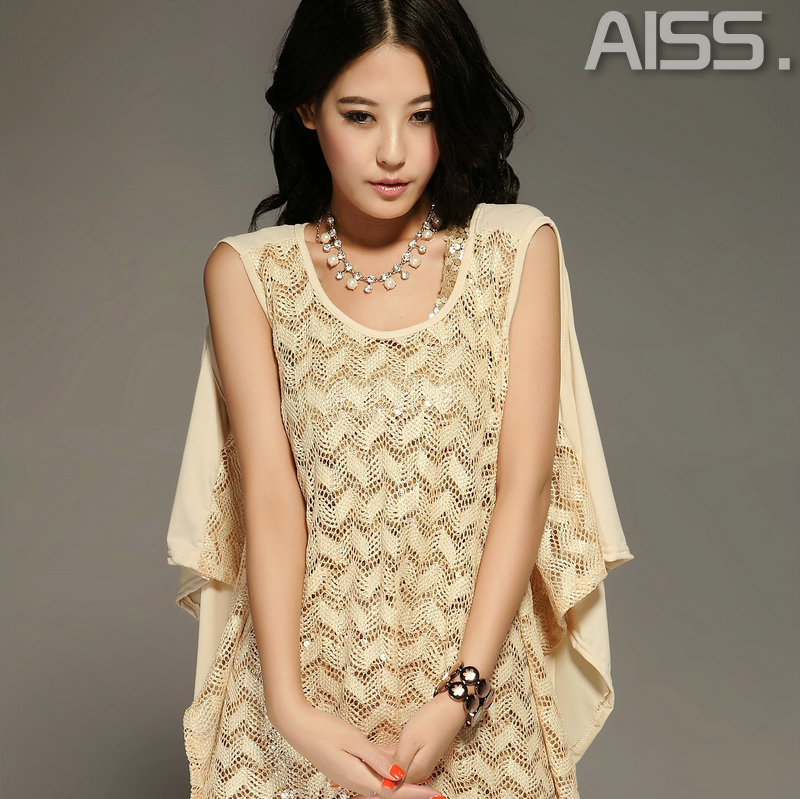 free shipping free shipping Is strapless sleeveless cloak cutout lace chiffon shirt top t-shirt