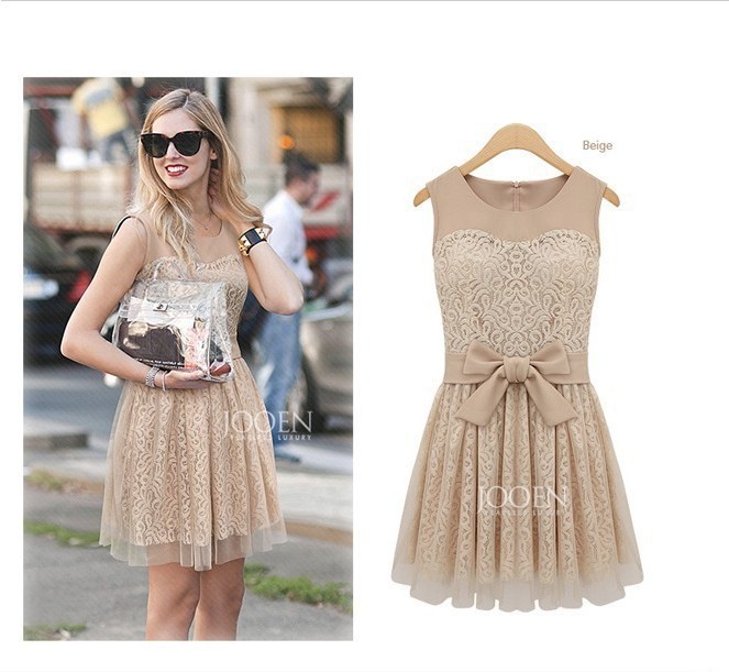 Free shipping free shipping manufacturers supply women's lace mesh yarn splicing dress M-L retail/wholesale