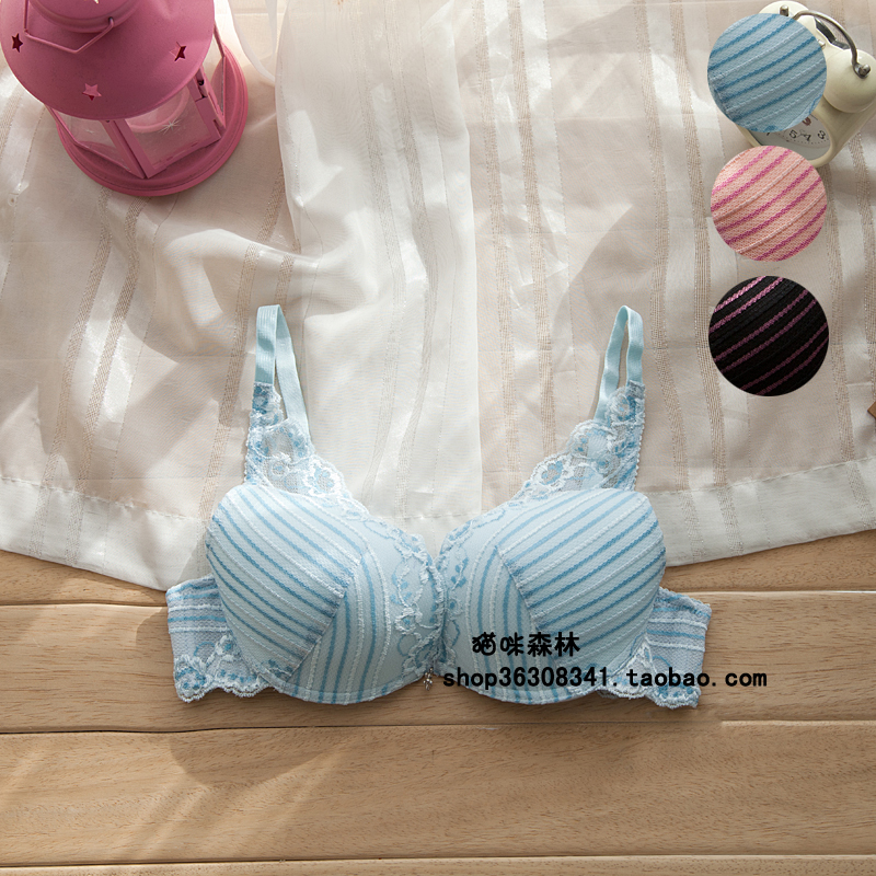 Free shipping Fresh stripe aesthetic lace comfortable underwear bra 0.08kg