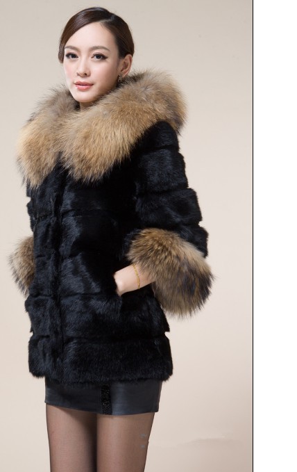 free shipping Fur 2012 large raccoon fur collar faux outerwear hooded women's medium-long