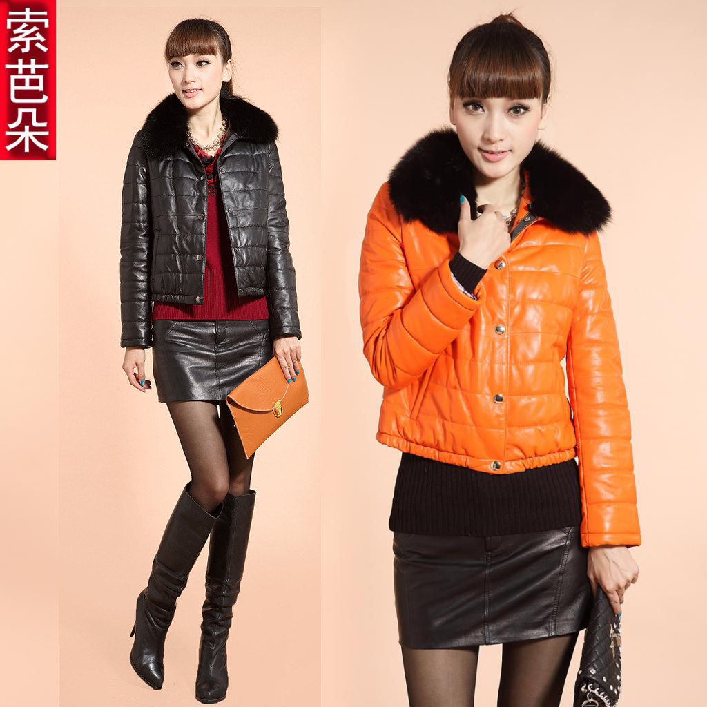 Free Shipping Fur 2012 winter female fox fur short design outerwear genuine leather down coat sheepskin clothes