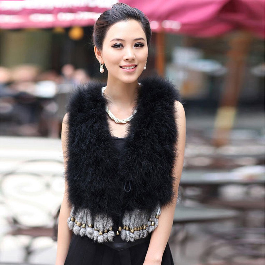 FREE SHIPPING! Fur chromophous ostrich wool rabbit fur tassel Women vest short design fur vest