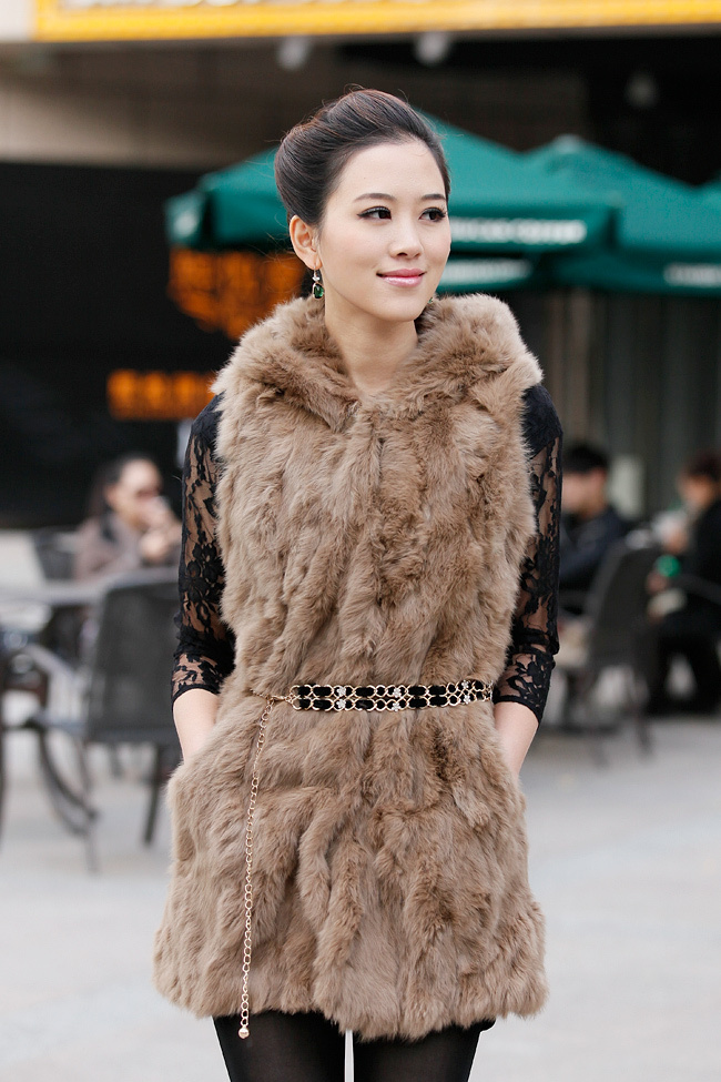 free shipping,Fur clothes women rabbit fur vest medium-long outerwear autumn and winter hooded vest