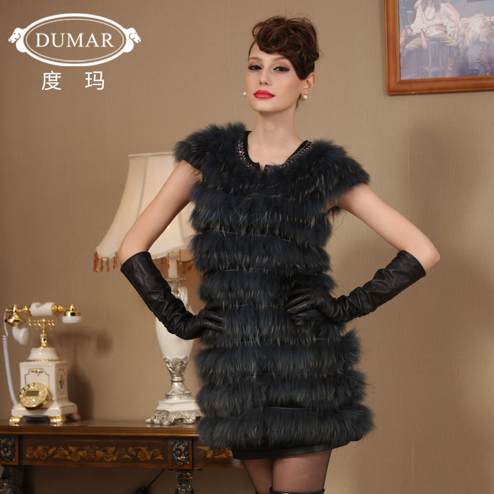 free shipping Fur coat 2012 female raccoon fur slim medium-long vest pc0656