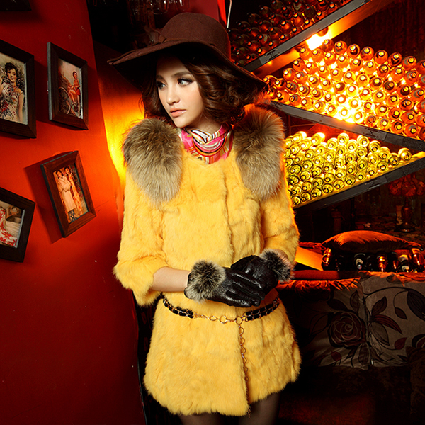 free shipping Fur coat female 2012 rabbit fur patchwork slim medium-long a226 -