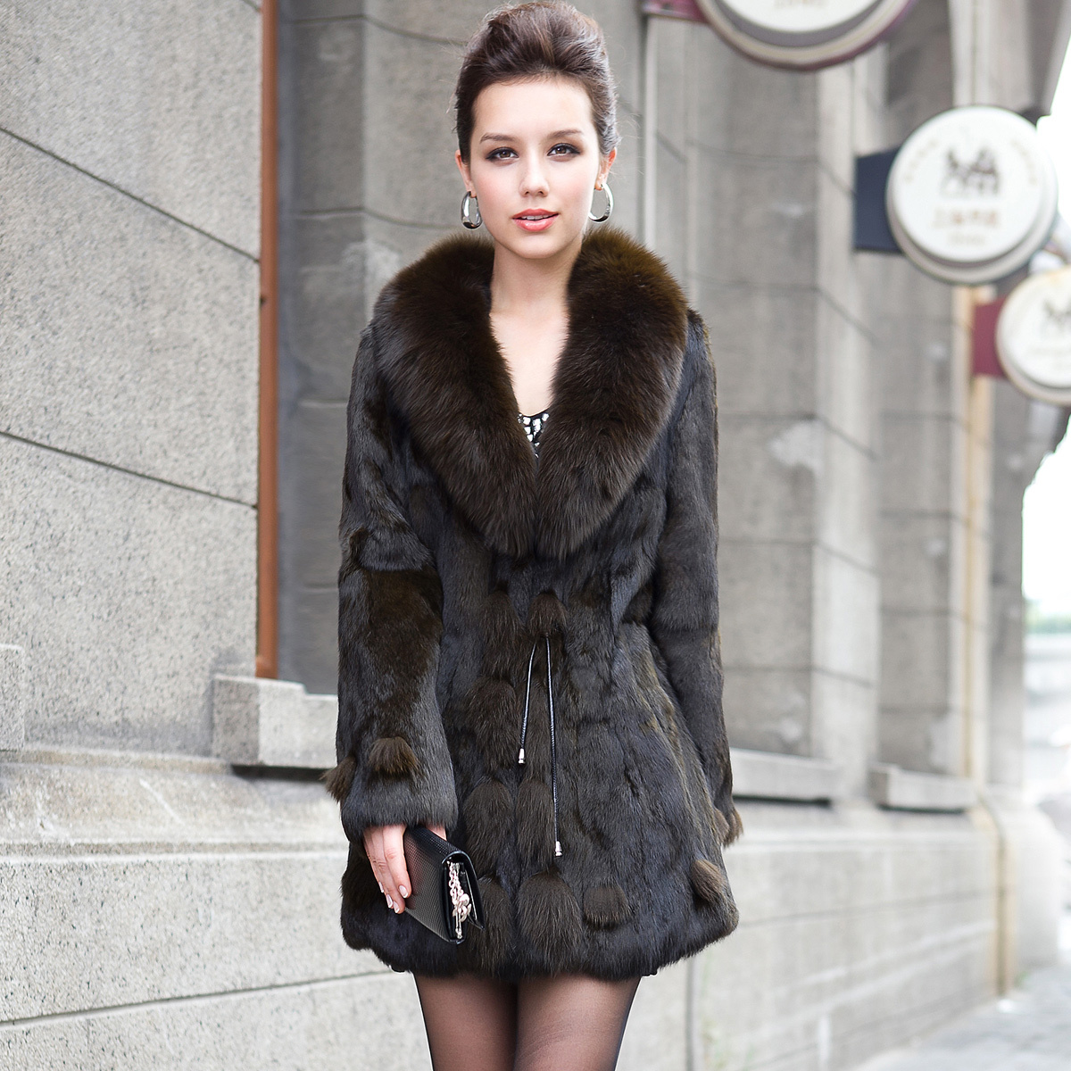 Free shipping fur coat in 2012 when the skin of wild rabbit hair long design fox wool female LJ11 dress