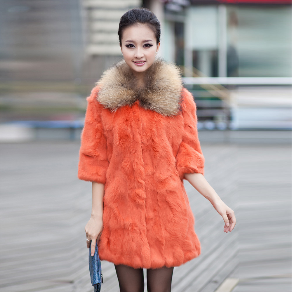 Free shipping Fur coat raccoon rabbit fur outerwear female winter medium-long 2012