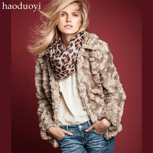 Free shipping fur coat with button and pocket decoration