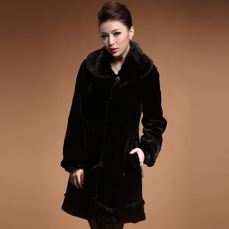 free shipping Fur coat Women 2012 mink overcoat marten velvet long design douhua