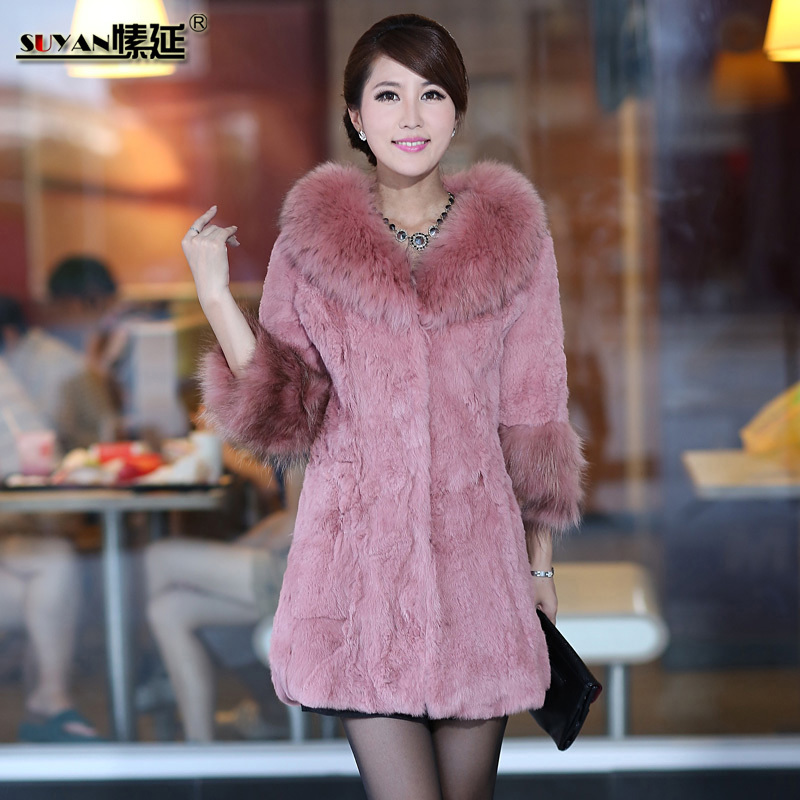 free shipping Fur female medium-long 2012 large raccoon fur rabbit fur coat 2518 douhua