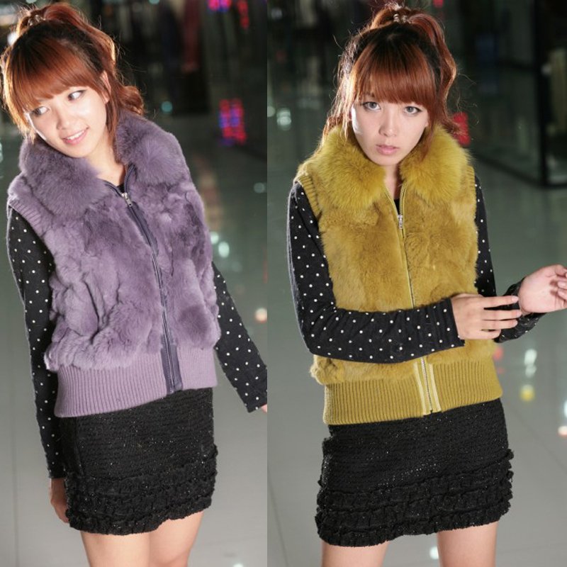 FREE SHIPPING! Fur fox short design rabbit fur vest Women chromophous rabbit fur coat