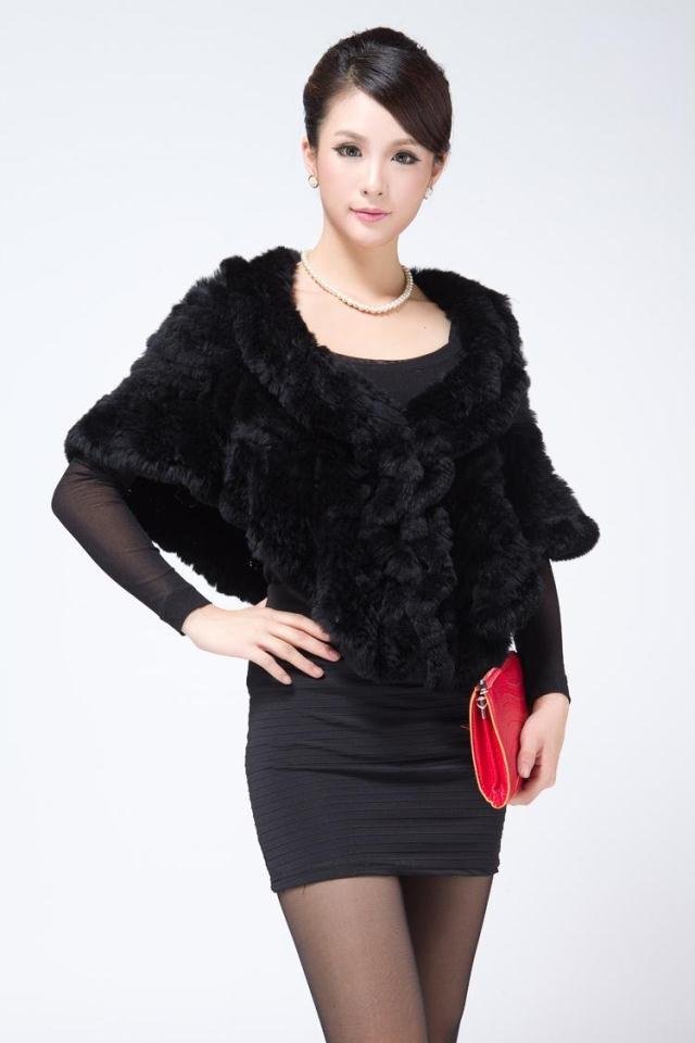 Free Shipping fur new style Hand made Knitted rex rabbit fur cape Women fashion fur shawl