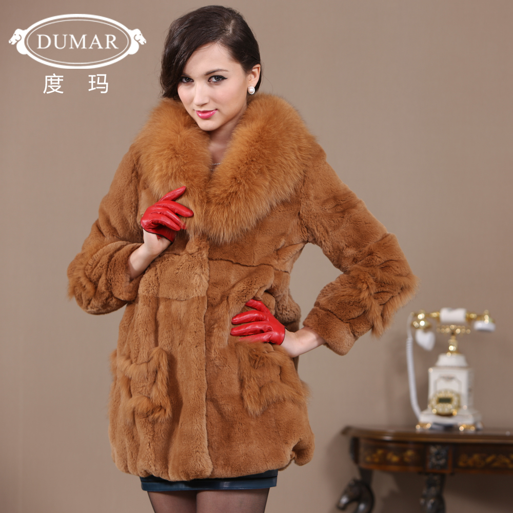 free shipping Fur ultralarge fox fur high quality rex rabbit hair fur coat medium-long pc0705