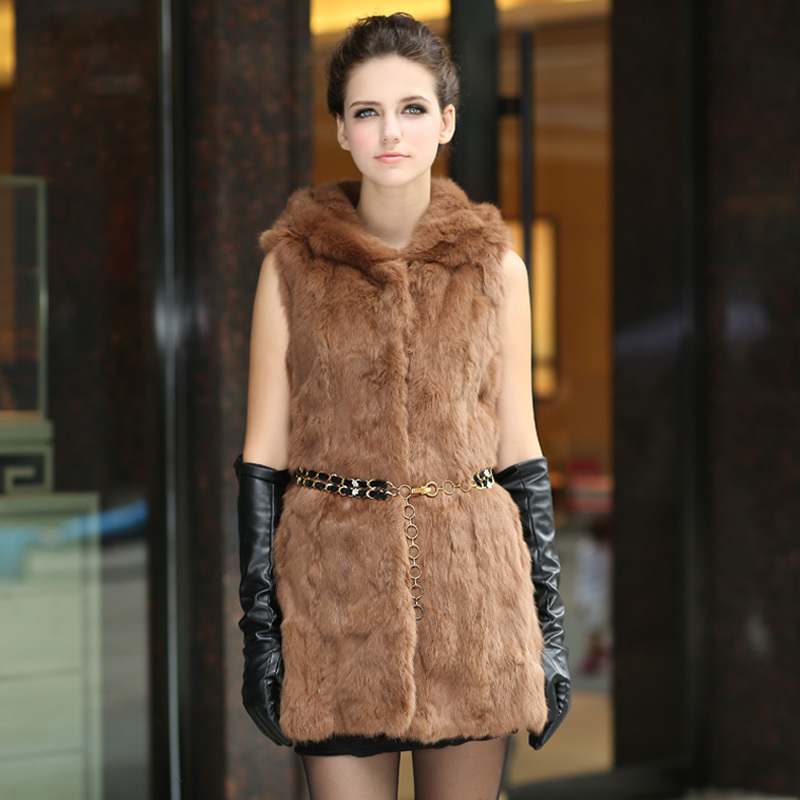 free shipping Fur vest outerwear 2012 rabbit fur female medium-long vest fur coat douhua