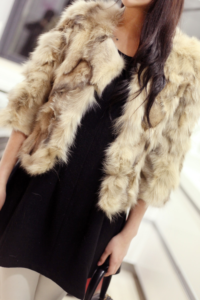 Free Shipping Fur women's rabbit fur fox fur patchwork wool short jacket