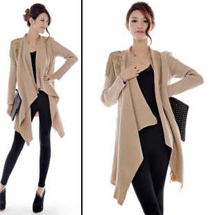 Free Shipping, G 600659 real pictures with model fashion irregular plain long trench 850g