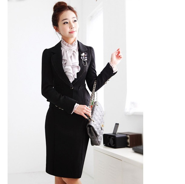 Free shipping Gentlewomen slim ol professional skirt lace collar fashion slim hip suits suit female