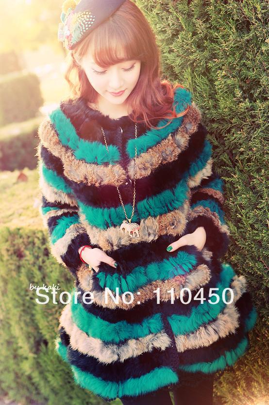 Free Shipping Genuine Colorful  Rabbit Fur Coat, Rabbit Fur Garment