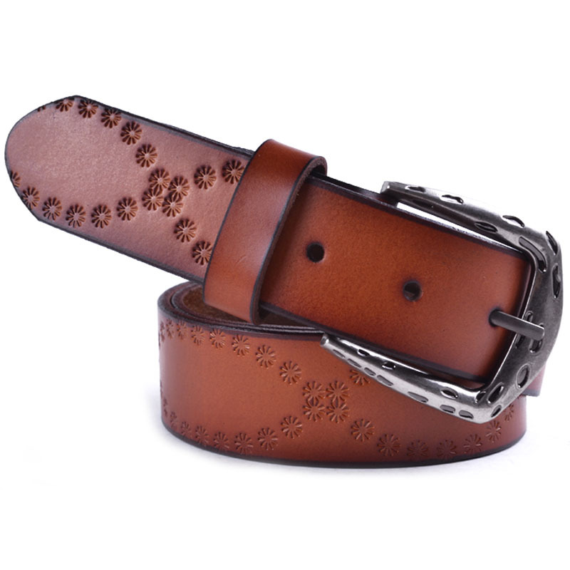 Free Shipping Genuine leather belt female embossed cowhide strap women's vintage pin buckle all-match belt