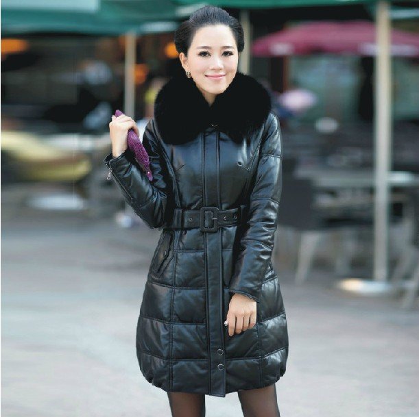 Free shipping genuine leather clothing sheepskin women's fox fur sheepskin genuine leather down coat