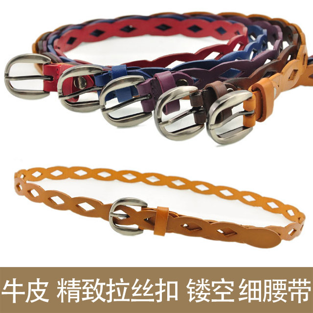 free shipping Genuine leather cutout thin belt fashionable casual wave curved women's strap