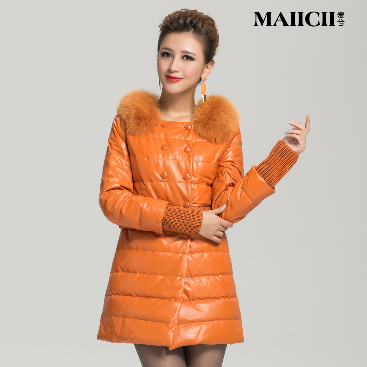 free shipping Genuine leather down coat sheepskin clothes down coat female medium-long fox fur o-neck