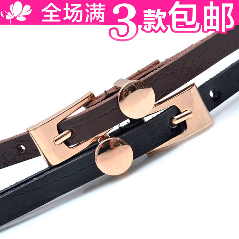 Free shipping Genuine leather fashion elegant women's thin belt brief candy color tieclasps all-match strap